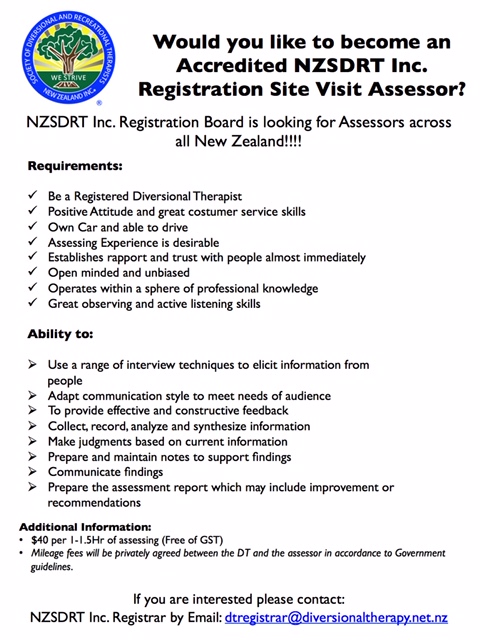 ACCREDITED SITE VISIT ASSESSORS for NZSDRT Inc. REGISTRATION – WANTED!!!
